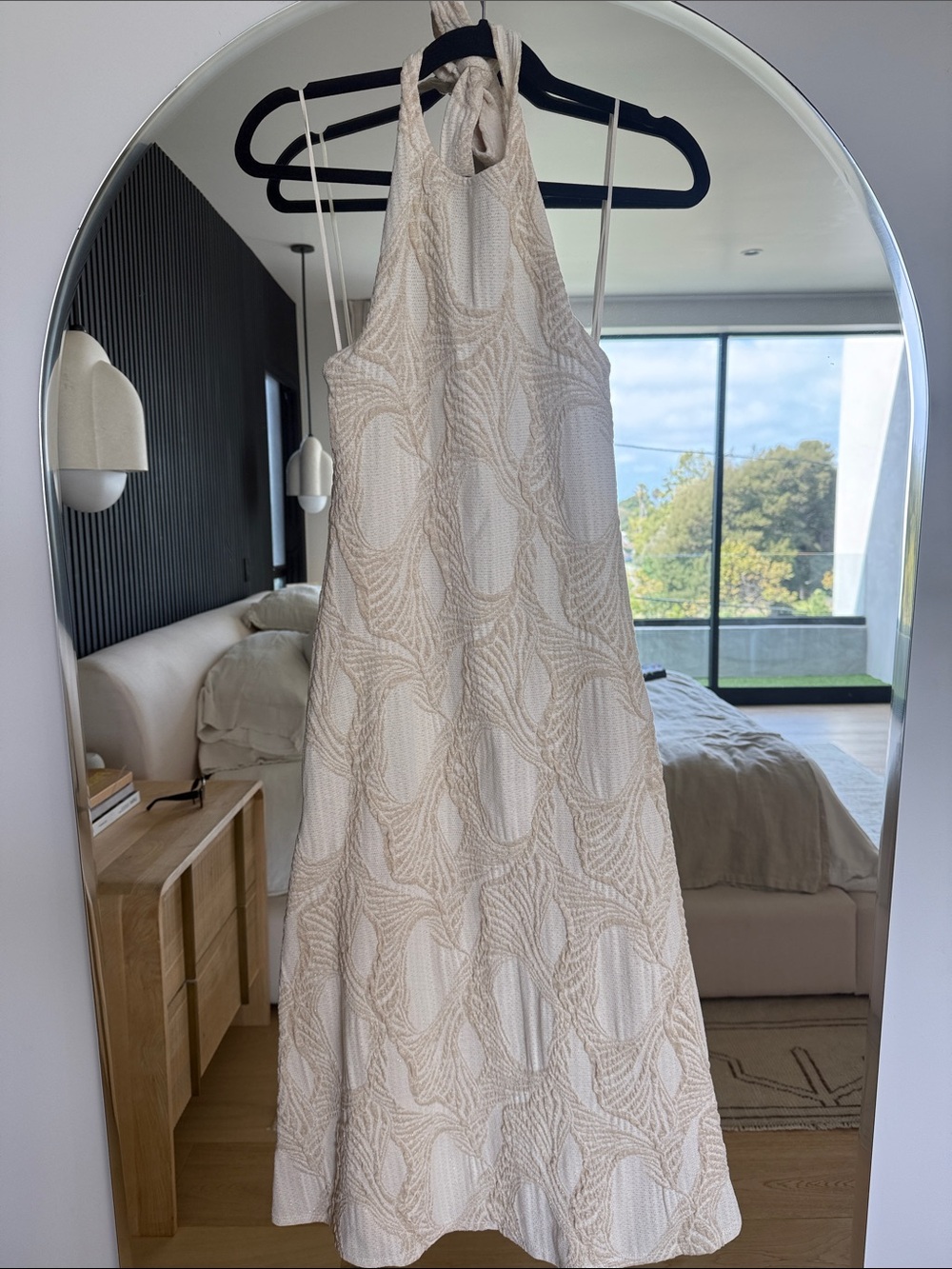 Zara Halter-Neck Embroidered White & Beige Maxi Dress